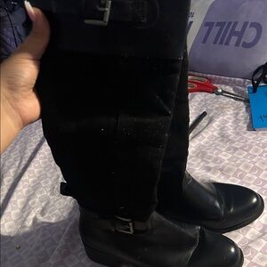 Black Knee-High Boots with Buckle
